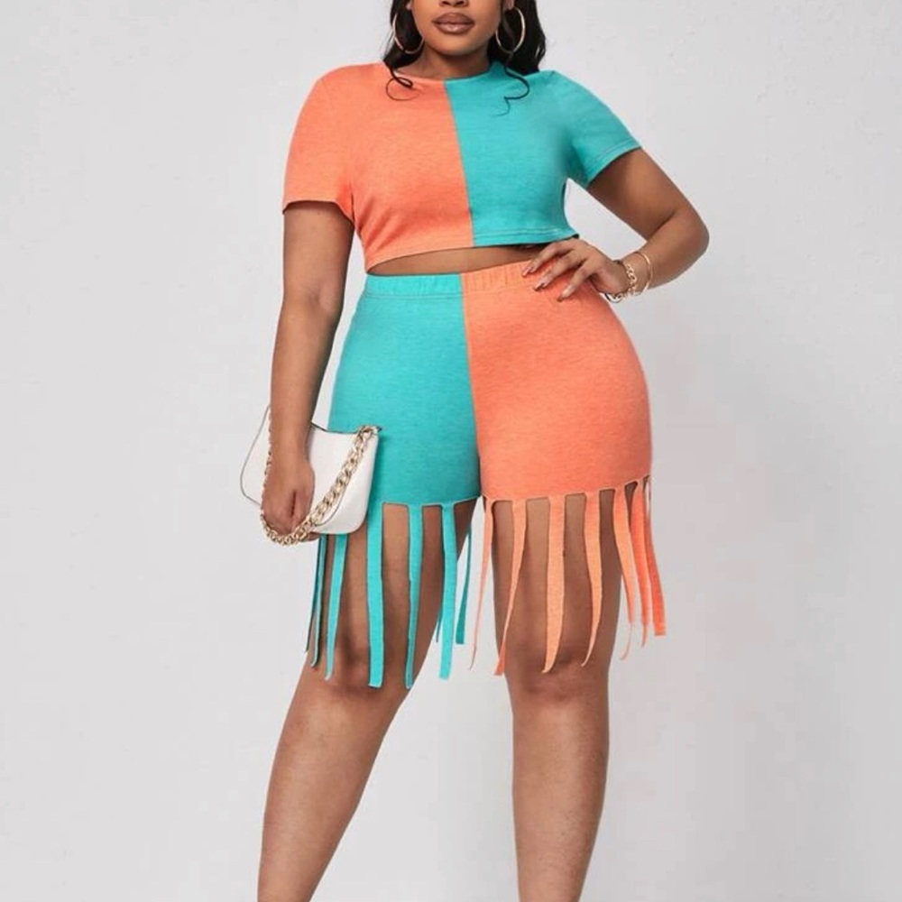 Plus Two Tone Crop Short Set